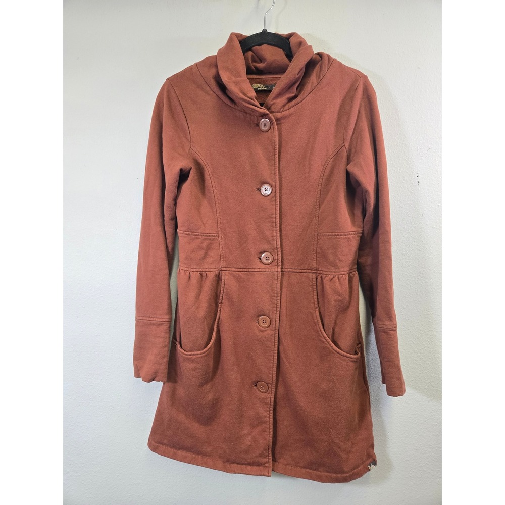 prAna Gorpcore Outdoor Cowl Neck Fleece Lined Button Front Long Jacket Small